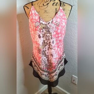 Floral Coral V-Neck Spaghetti Strap Tank Top